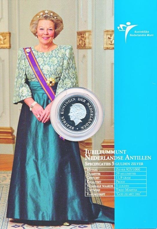 Nederlandse Antillen 5 Gulden 2005 Jubileummunt proof, Postzegels en Munten, Munten | Nederland, Zilver, Ophalen of Verzenden