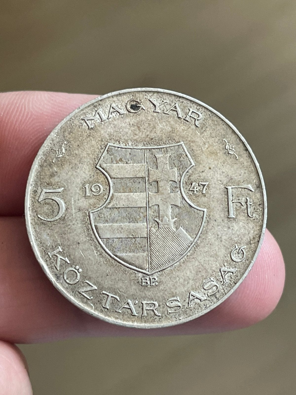 Zilveren 5 forint munt 1947, Ophalen of Verzenden, Hongarije, Zilver