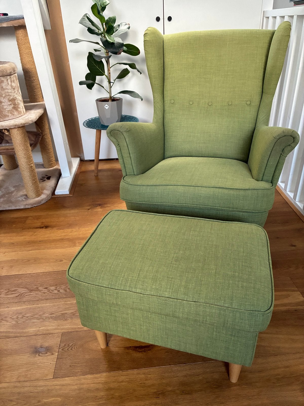 Gebruikte IKEA fauteuil met voetenbank, Ophalen, Gebruikt, 75 tot 100 cm, Stof