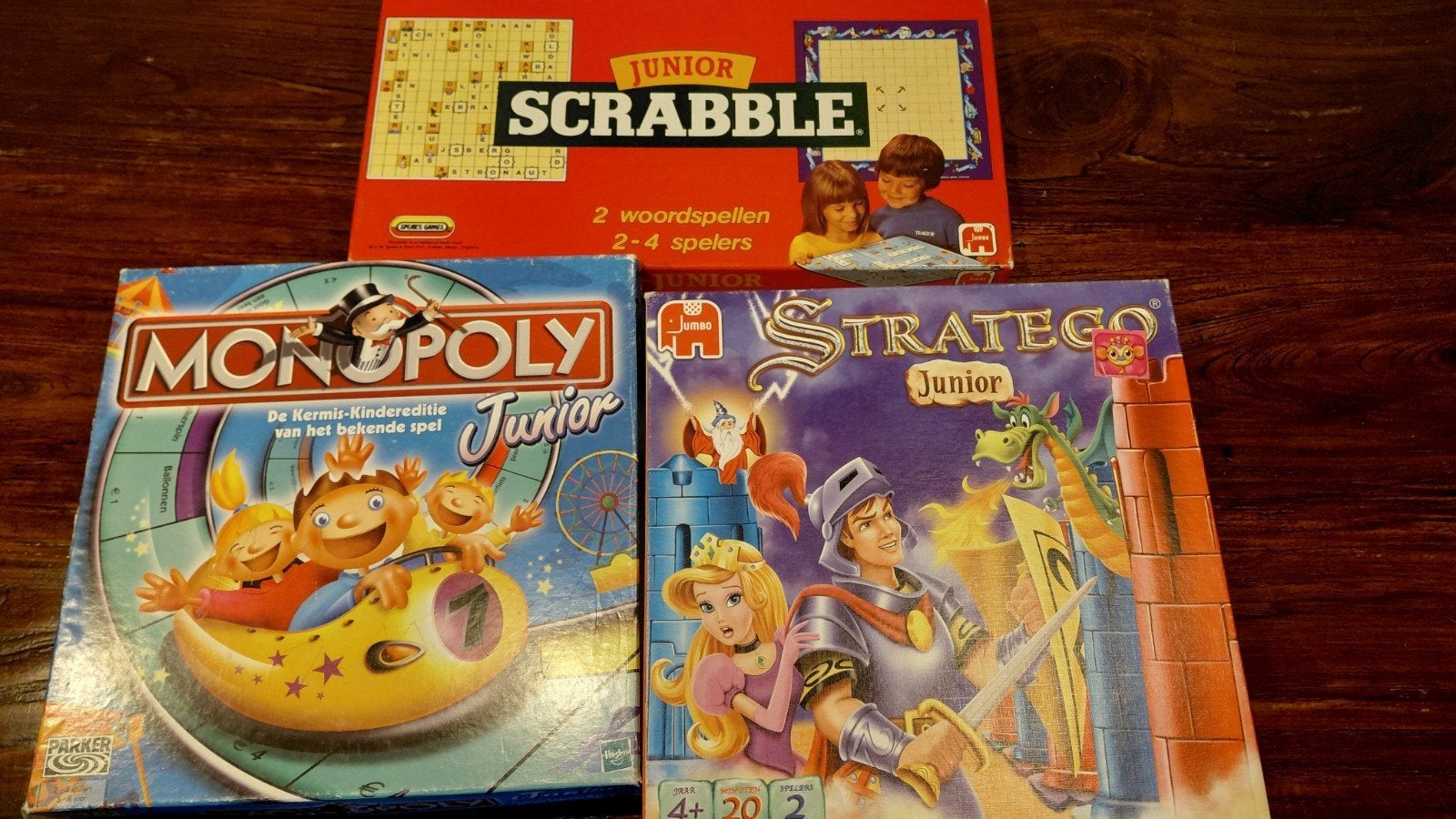 Monopoly junior, scrabble junior & stratego junior(compleet), Hobby en Vrije tijd, Ophalen of Verzenden
