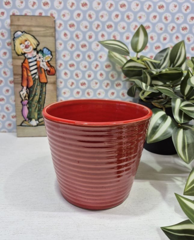 vintage rode aardewerk bloempot, Gebruikt, ., Rond, Ophalen of Verzenden