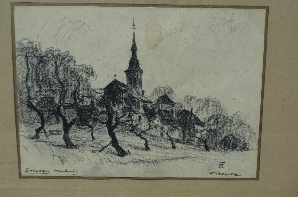 Tekening Doiceau F. Jorwitz Waals Brabant, Ophalen of Verzenden, Overige typen, Ingelijst