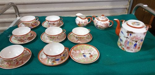 japans theeservies eierporselein, Huis en Inrichting, Keuken | Servies, Ophalen of Verzenden, 'T Olde Gre-j, Info@toldegrej.nl
