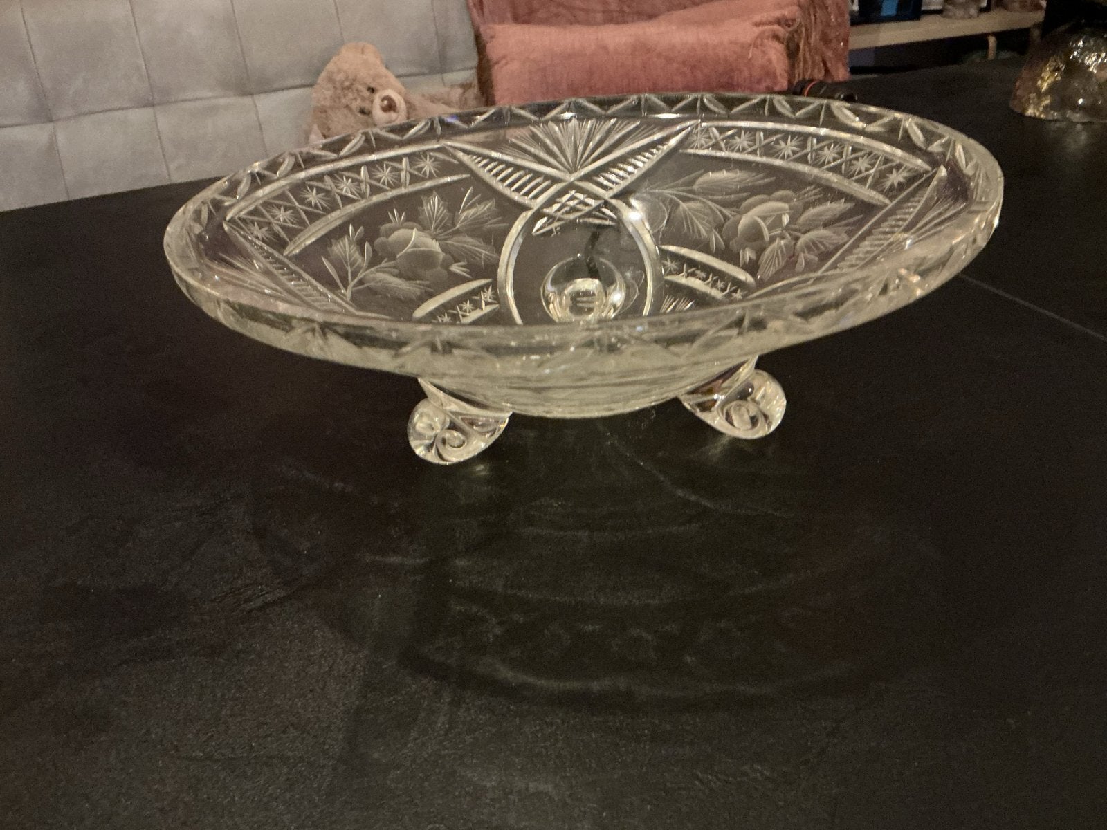 Antieke Vintage Geslepen Loodkristallen Schaaltje - 29cm, Ophalen of Verzenden
