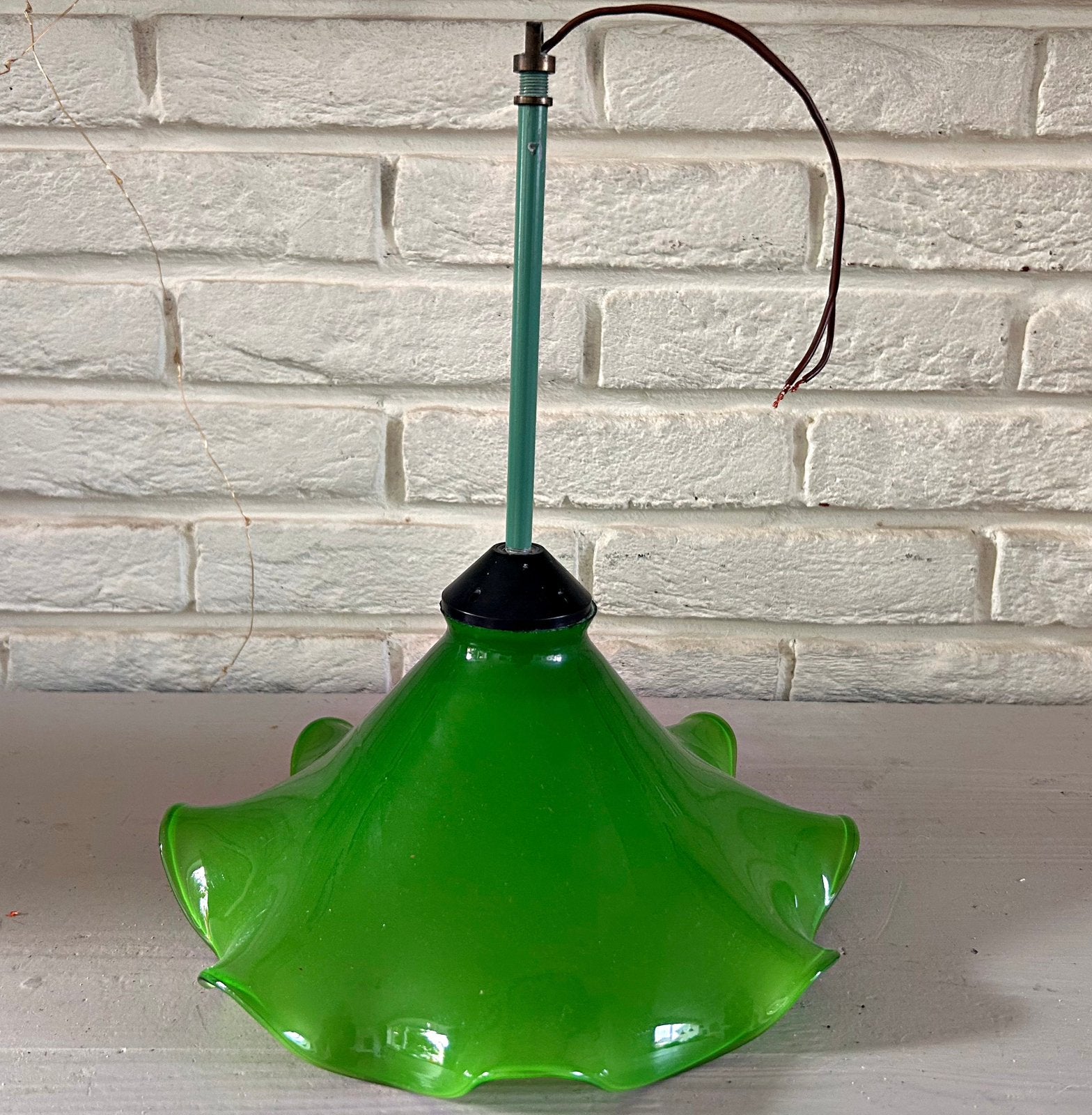Vintage 60’s hanglamp opalineglaa, Gebruikt, Groen, Hanglamp, Glas