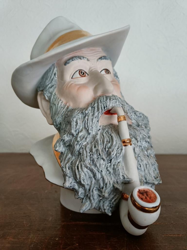 Vintage buste man met pijp en hoed., Antiek en Kunst, Ophalen of Verzenden