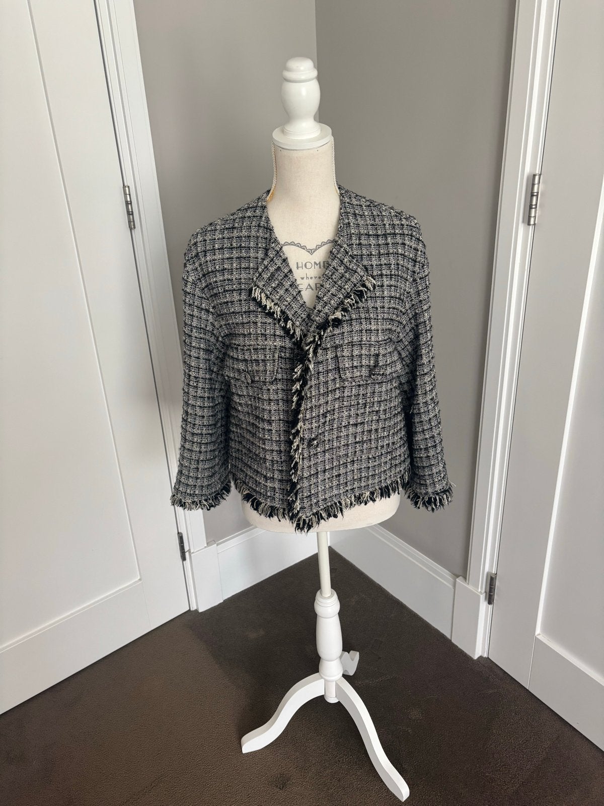 Weekend MaxMara Tweed Jasje - Zwart/Wit, Maat 38/40 (M), Zwart, Max Mara, Ophalen of Verzenden