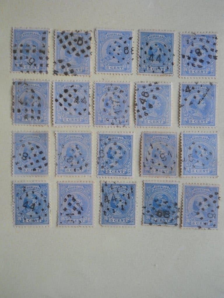 Nederland 1891 Kon. Wilhelmina 20 zegels Nvph35 Puntstempels, Postzegels en Munten, Ophalen of Verzenden, T/m 1940, Gestempeld