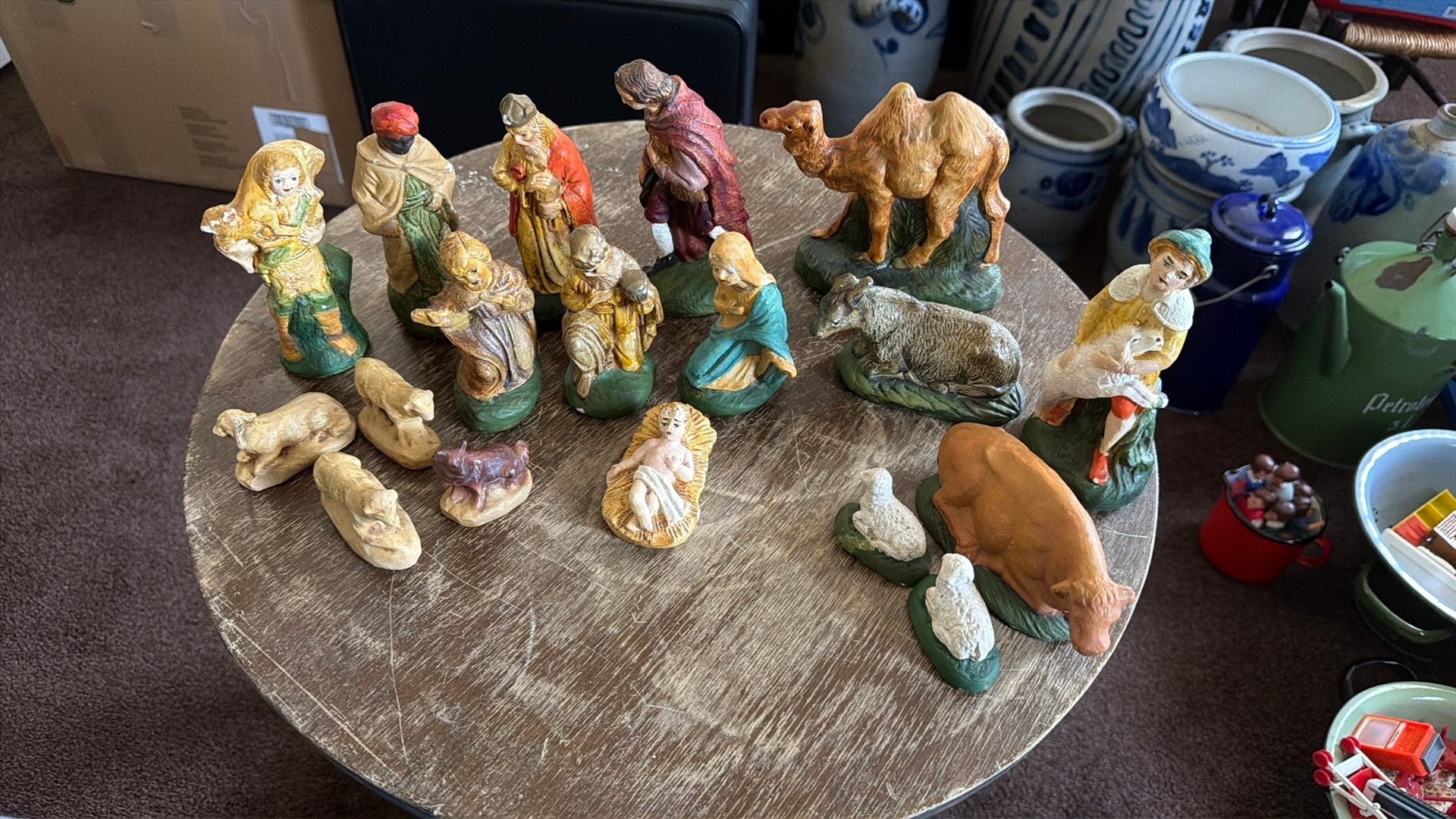 18 delig antieke gipsen kerstfiguren, Italië of Lumen Venlo, Ophalen, Zo goed als nieuw, Hummel