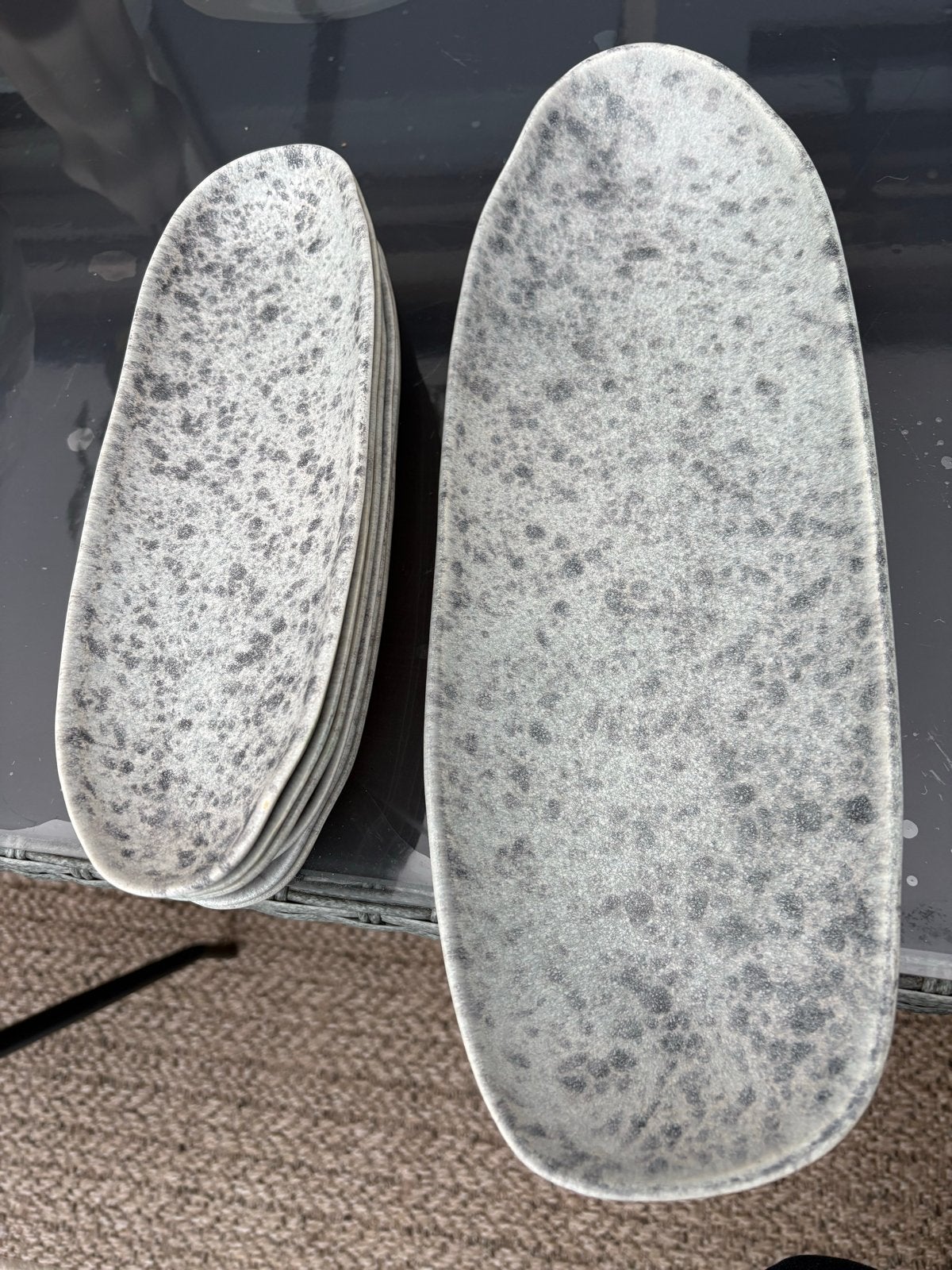H&M Home Ovale Schalen - Set van 6 - Grijs Gespikkeld, Ophalen, Overige merken, Keramiek, Modern