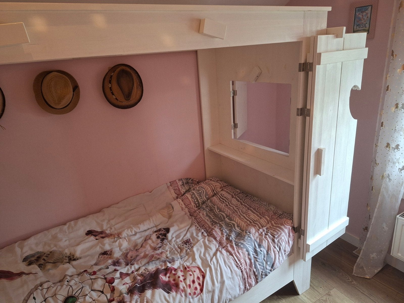 Witte bedstee, wit bed, 90x200 matras, 90 cm, Eenpersoons, Wit, Ophalen of Verzenden