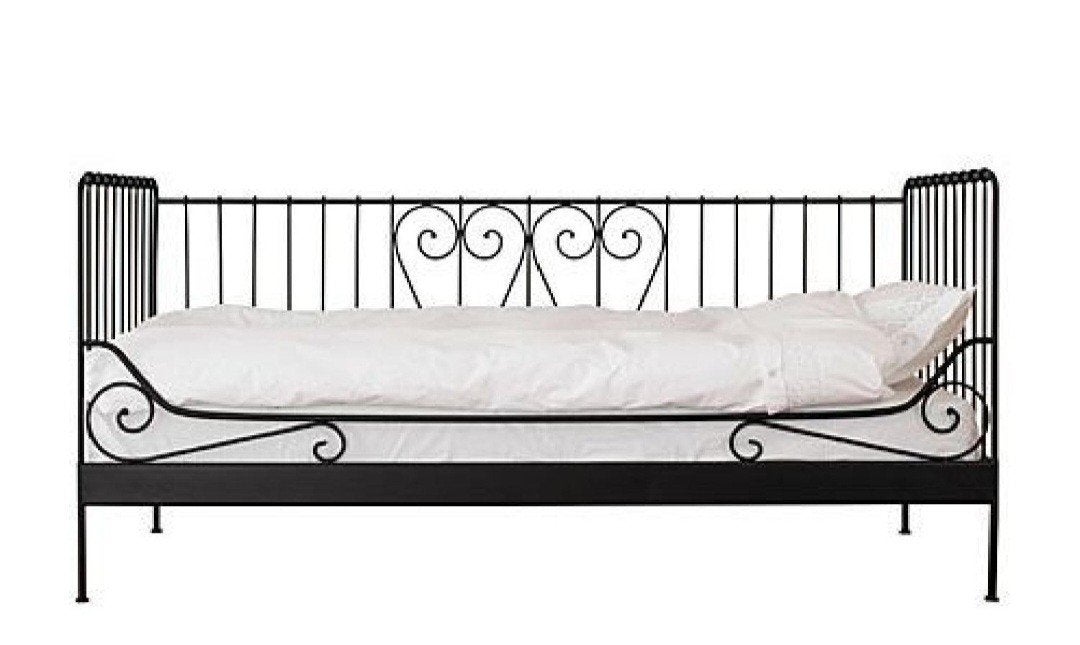 Zwart metalen ikea eenpersoonsbed+matras, Ophalen, Gebruikt, 90 cm, Eenpersoons