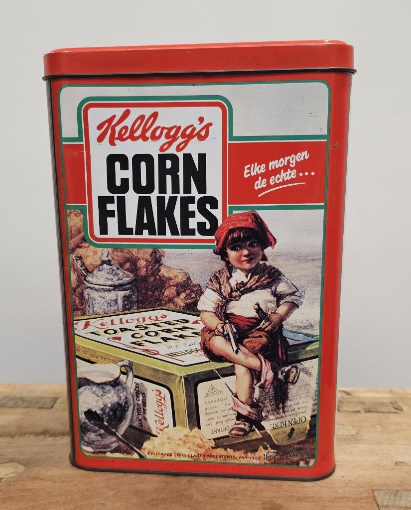 LEUK VINTAGE "KELLOGG'S CORN FLAKES" TROMMEL, Gebruikt, Ophalen of Verzenden, Voorraadpot, Metaal