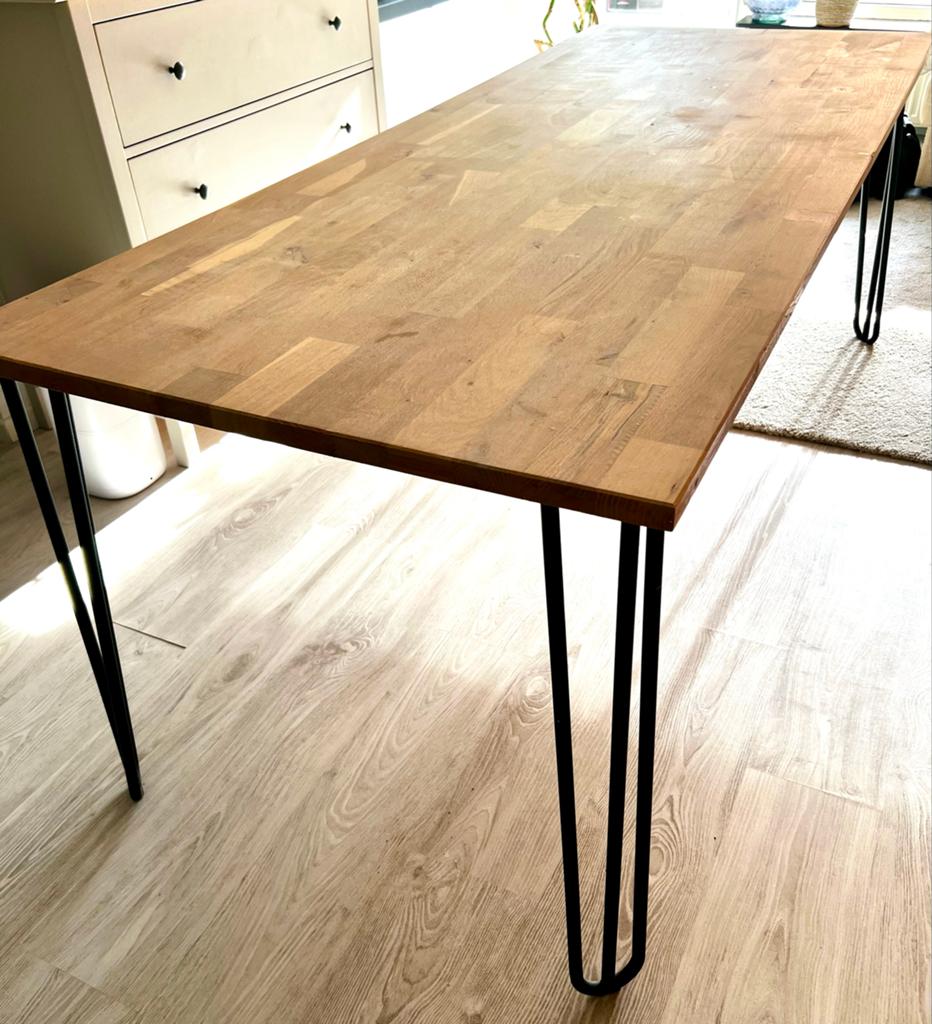 Massief werkblad eikenhout eettafel 200x80cm, Ophalen, Gebruikt, Eikenhout, 50 tot 100 cm