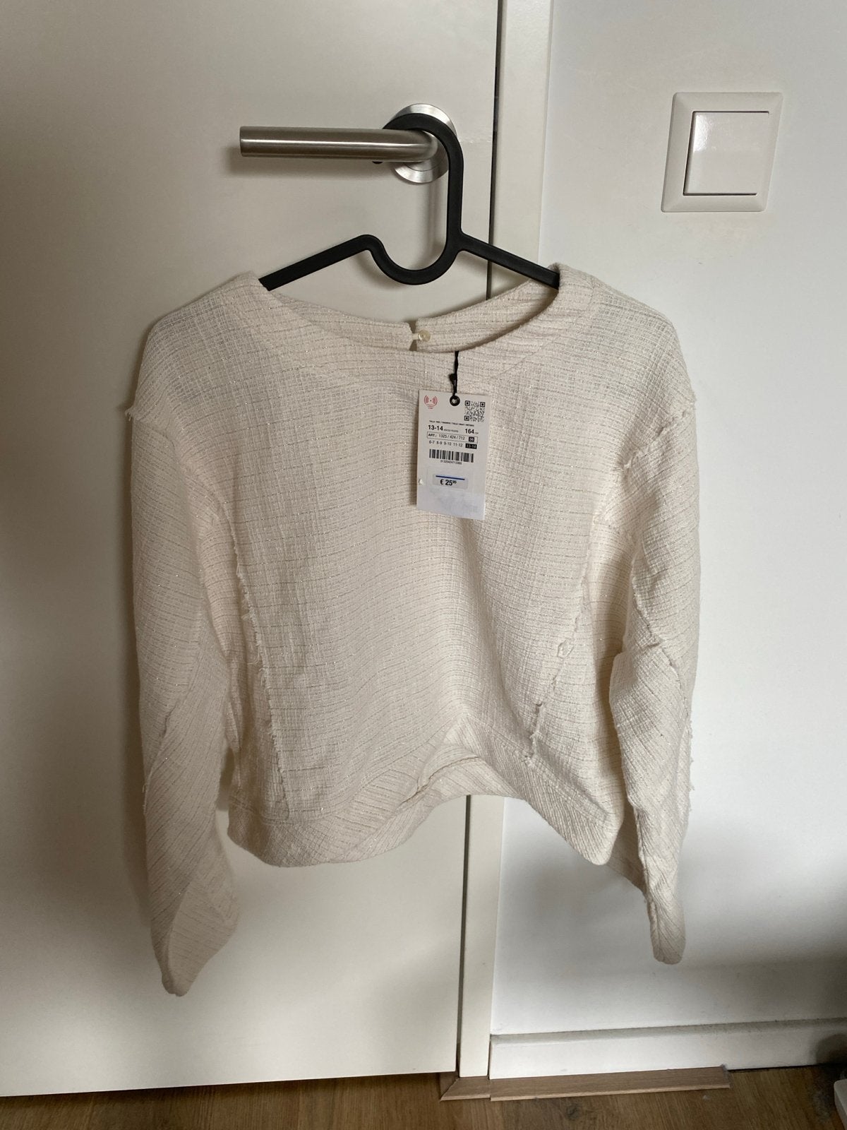 Nieuwe ZARA longsleeve top met tweed glitter patroon, Beige, Nieuw, Ophalen of Verzenden, Lange mouw