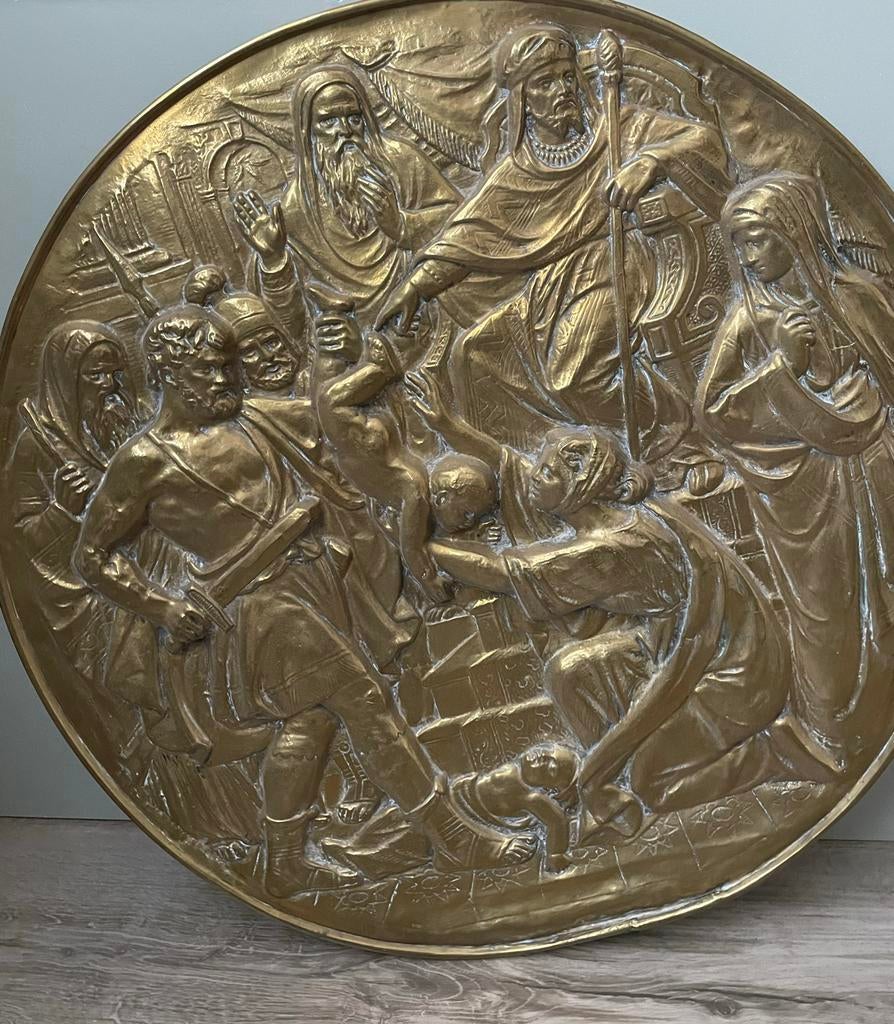 Koperen plaat 'Salomons Oordeel' - Religieuze kunst, Antiek en Kunst, Antiek | Koper en Brons, Ophalen, Koper