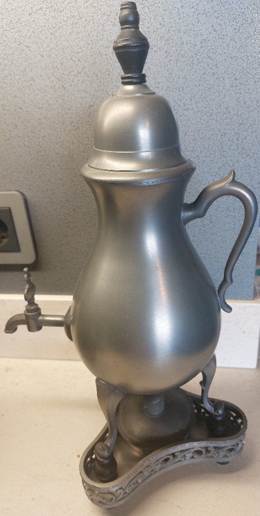 Kraantjeskan, droppelmina - tin met standaard en brander, Ophalen of Verzenden