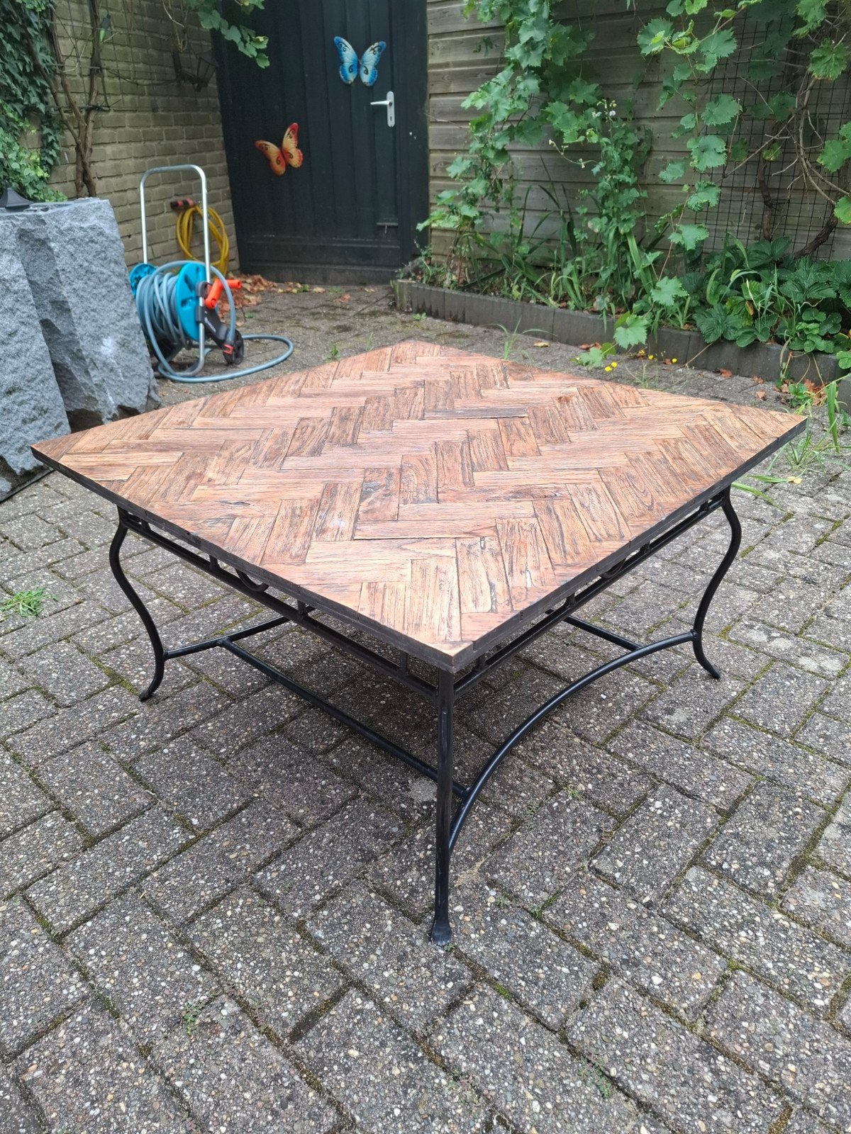 Landelijke Salontafel met Visgraat Blad, Huis en Inrichting, Ophalen, Vierkant, 75 cm of meer, 45 tot 60 cm