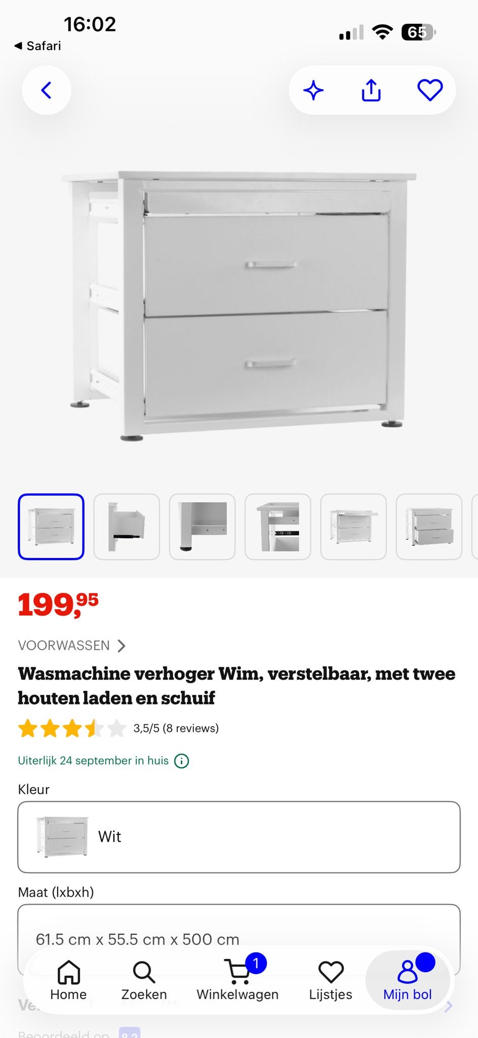Wasmachine verhoger Wim, verstelbaar, met 2 laden, Witgoed en Apparatuur, Ophalen, Gebruikt, 1200 tot 1600 toeren, Minder dan 85 cm