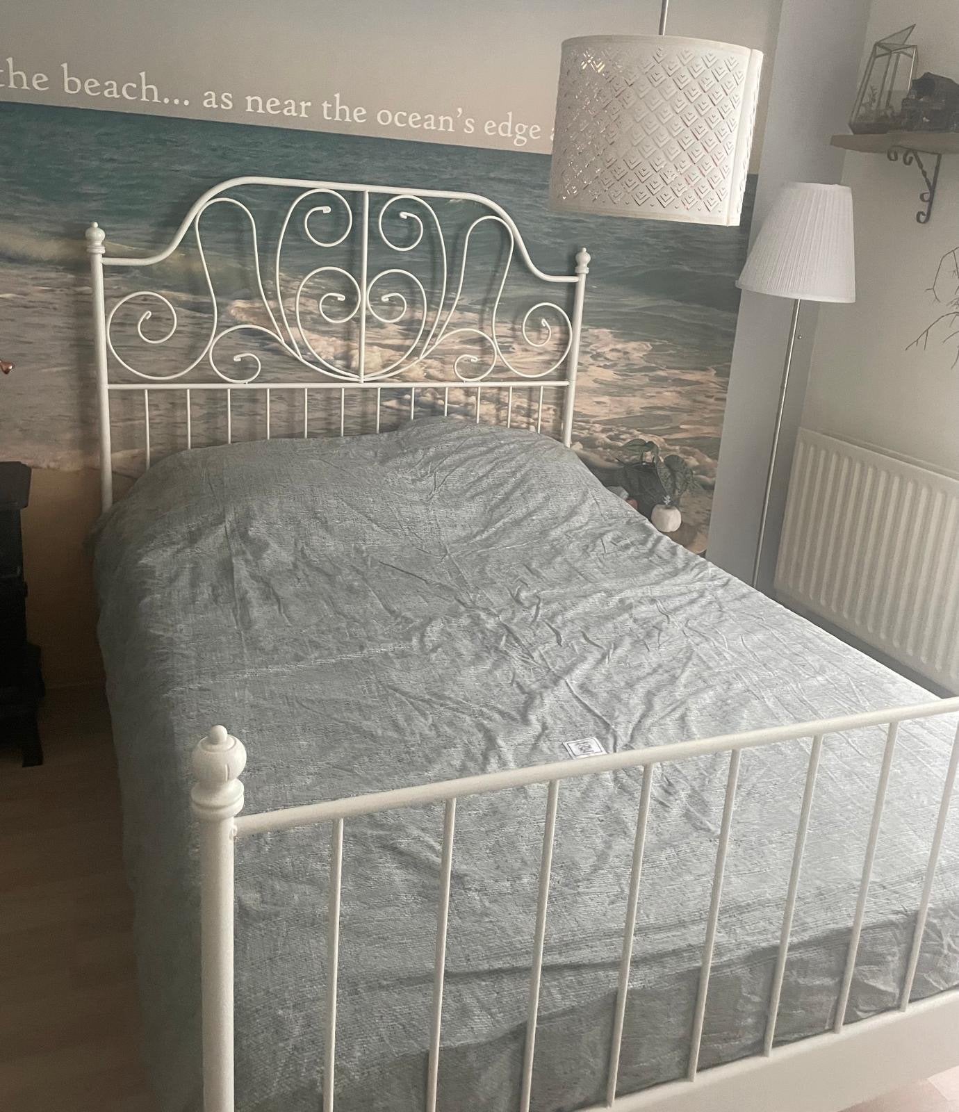Wit metalen tweepersoonsbed (140x200 cm), Ophalen, Gebruikt, Wit, Tweepersoons