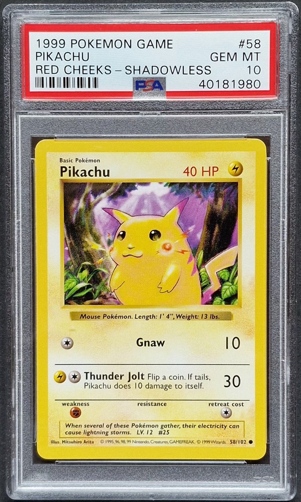 Red cheeks pikachu Shadowless Psa 10 Base set, Ophalen of Verzenden
