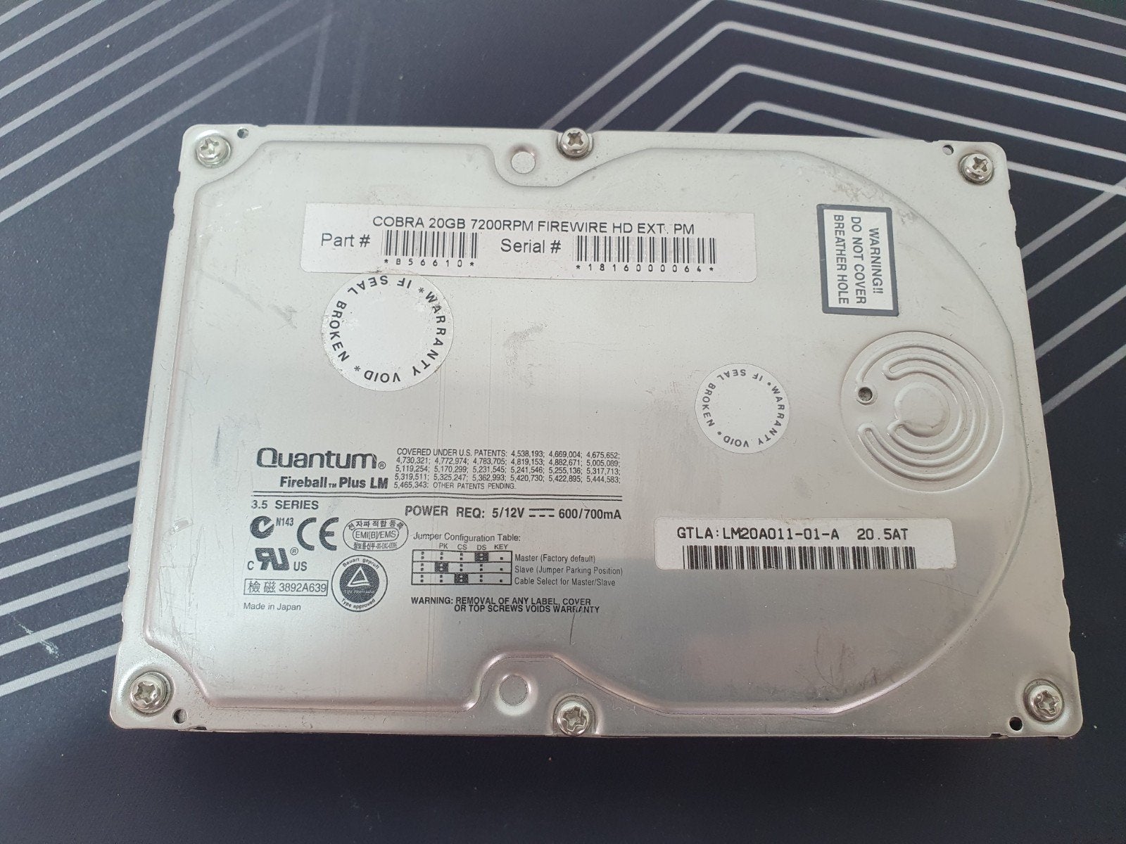 Quantum Fireball Plus LM 20GB harde schijf – 3.5" IDE (PATA), Intern, Gebruikt, 20 GB, .