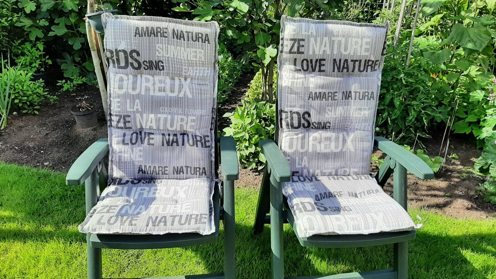 2 Tuinstoelkussens met tekstprint, Tuin en Terras, Tuinmeubel-accessoires, Ophalen