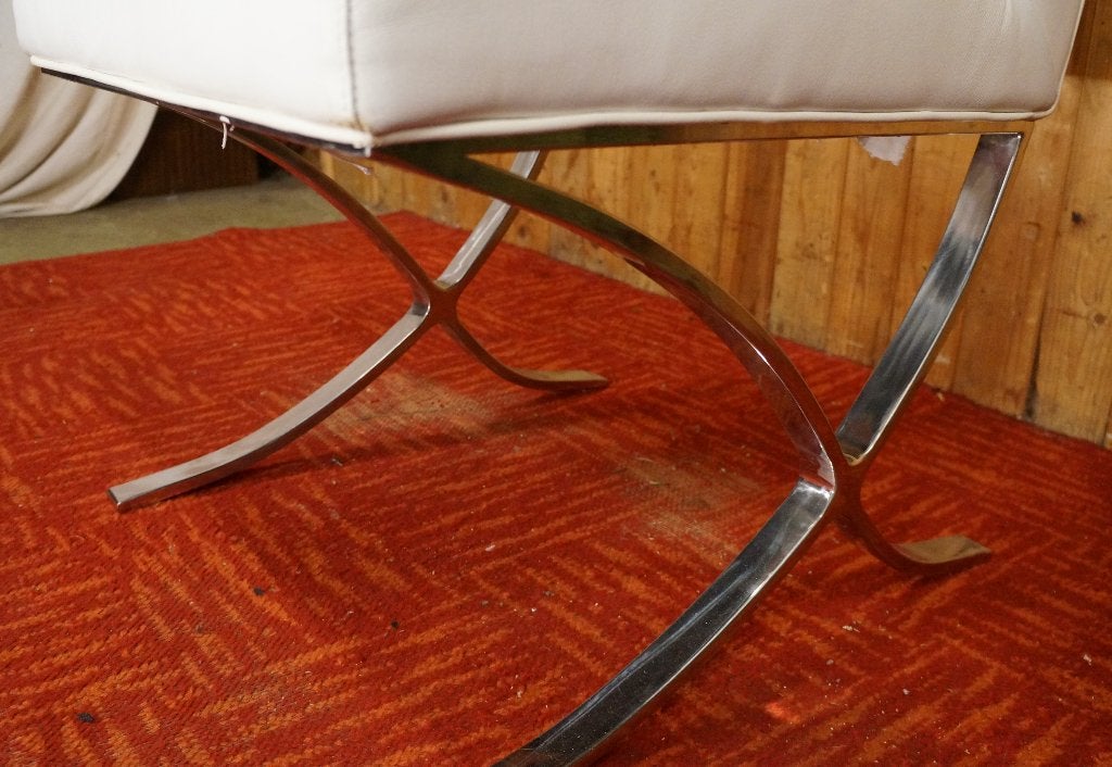 Bauhaus Luxe Berlin Barcelona Chair Witte RVS eetkamerstoel, Ophalen, Gebruikt, Leer, Wit