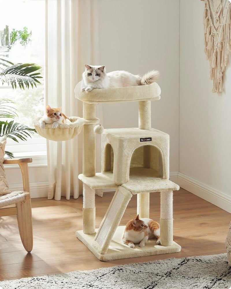 Kattenbed en krabpaal wit/beige ongebruikt nieuw, Ophalen of Verzenden