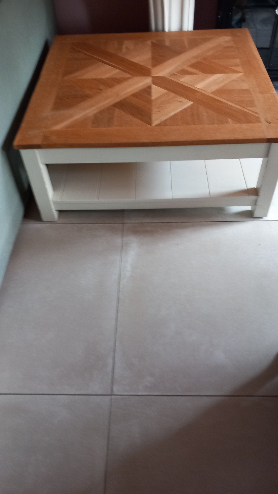 Massief eiken salontafel, 100x100 cm, Ophalen, Gebruikt, 50 tot 100 cm, Eikenhout
