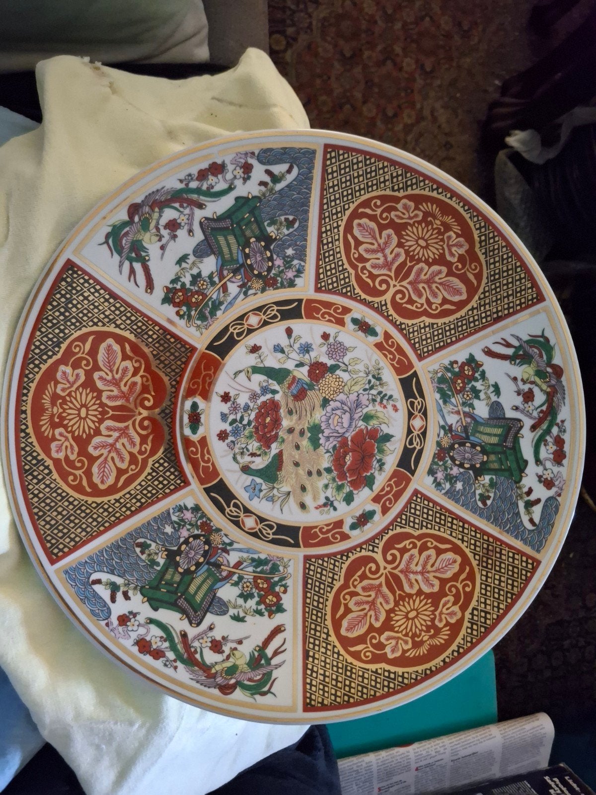 Decoratieve Chinese Wandplaat met Pauw en Draken, Antiek en Kunst, Ophalen of Verzenden