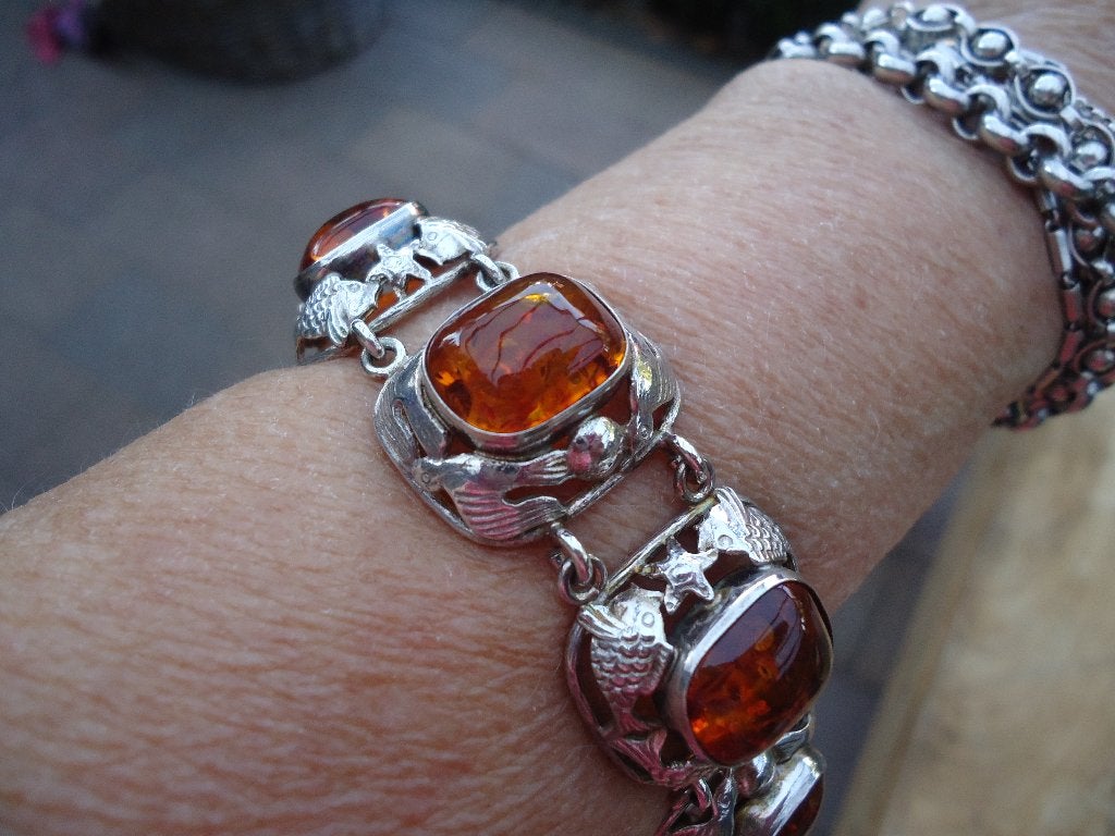 prachtige echt zilveren armband van fischland met barnsteen, Sieraden, Tassen en Uiterlijk, Ophalen of Verzenden, Zo goed als nieuw