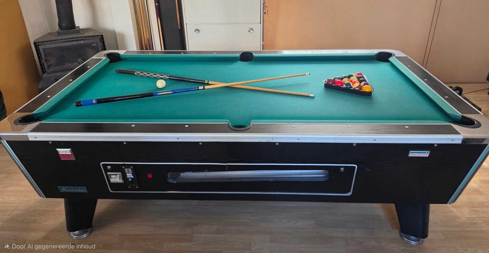 Superleague zware Pooltafel 139x243x82  met 4 keuen extra's, Ophalen, Gebruikt, Pooltafel