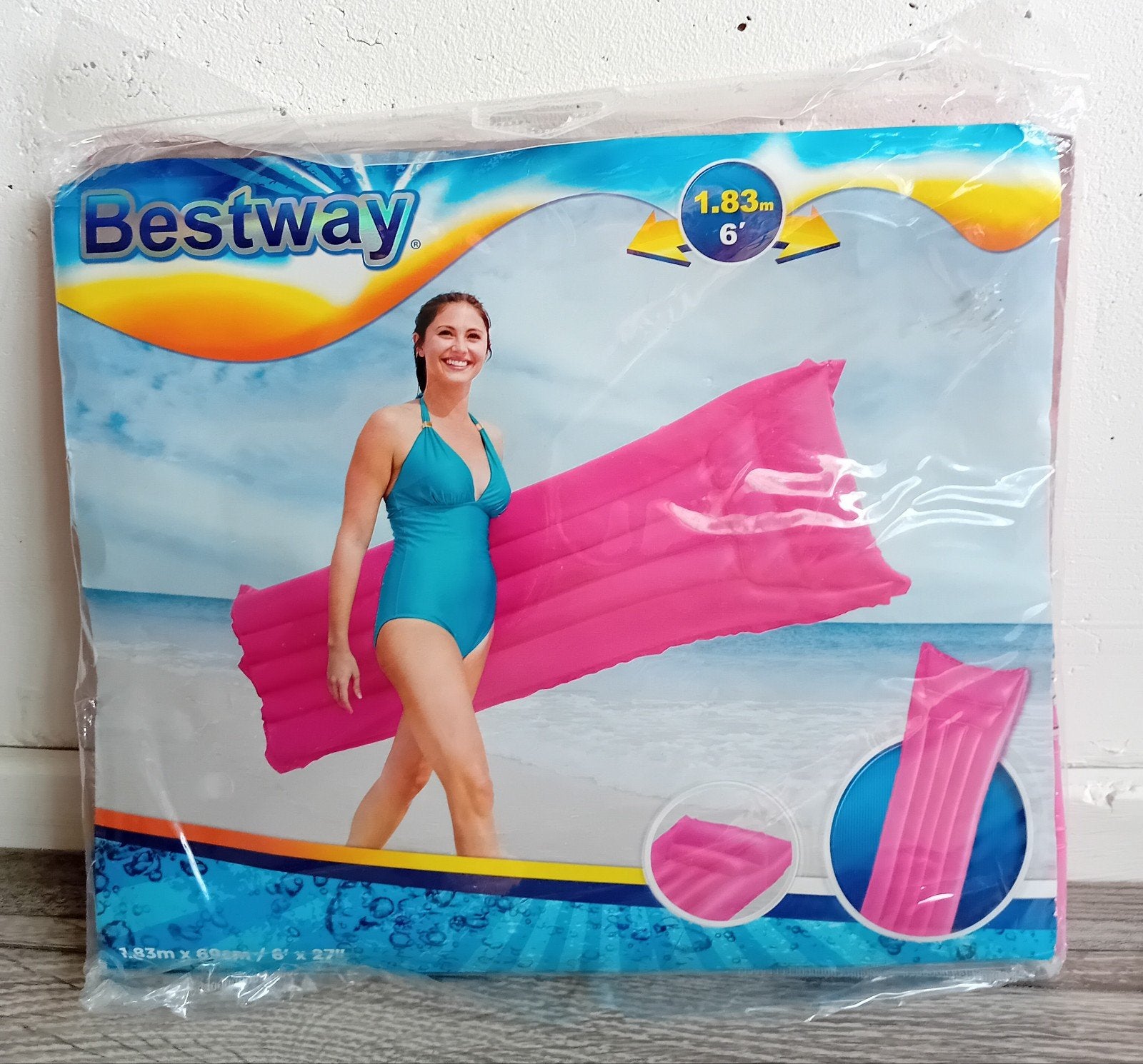 Nieuw roze opblaasbare luchtbed voor zwembad en strand., Ophalen, Nieuw, Rechthoekig, Opblaaszwembad