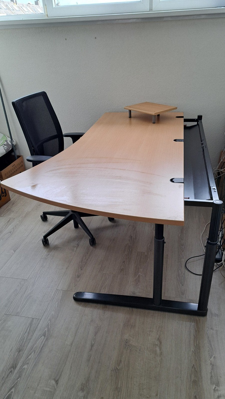 Mooi en comfortabel bureau met stoel en ladekast, Ophalen, Gebruikt, 100 cm, In hoogte verstelbaar