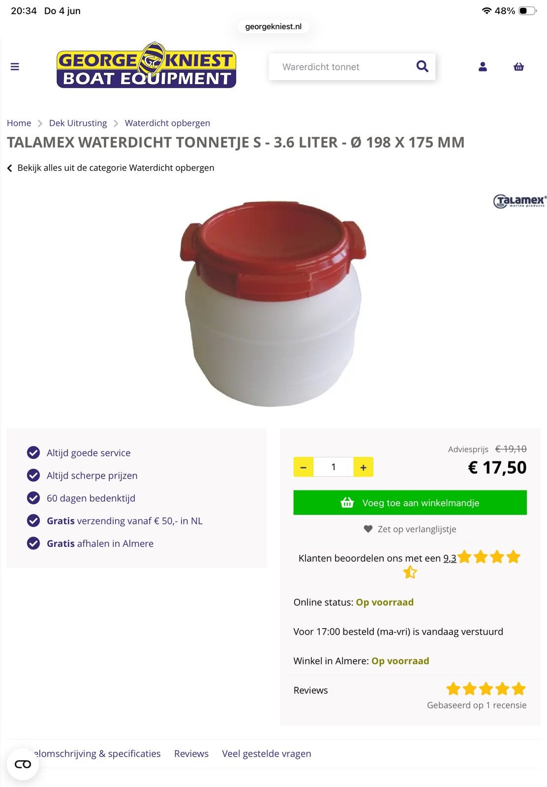 2 Talamex waterdichte tonnetjes 19x17,5cm - z.g.a.n., Ophalen, Zo goed als nieuw, Overige typen