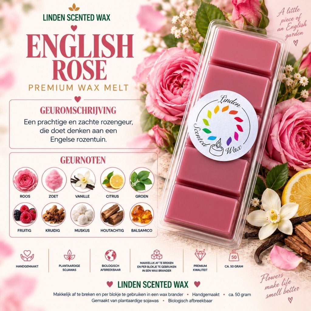 Waxmelts ENGLISH ROSE parfum geur waxmelt snapbar, Ophalen of Verzenden, Roze, Kaars, Was