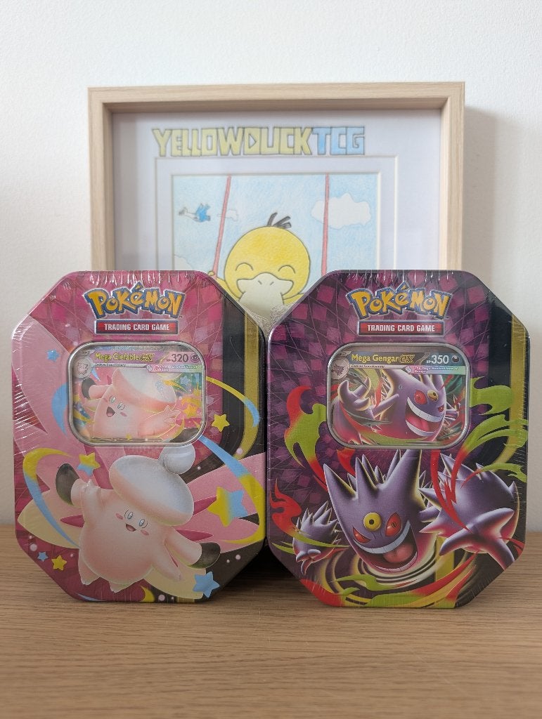 Pokémon Mega Gengar & Clefable ex Moonlit tin bundel, Ophalen of Verzenden, Nieuw, Boosterbox, Foil