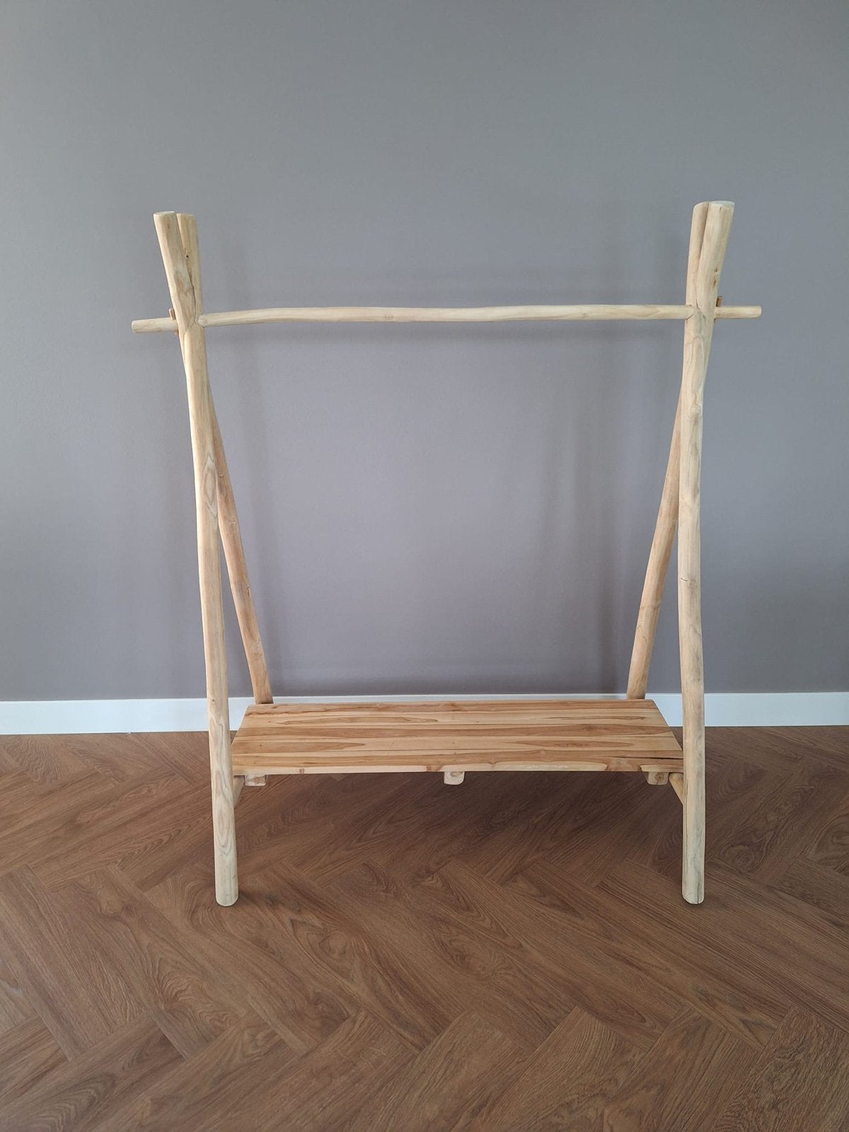 Houten kapstok / kledingrek van teakhout, Huis en Inrichting, Woonaccessoires | Kapstokken, Ophalen, Zo goed als nieuw, Staande kapstok