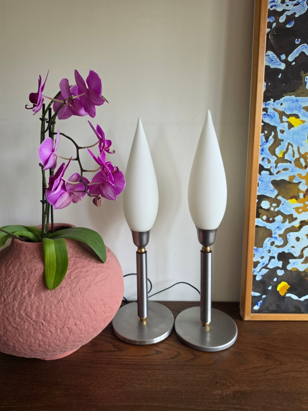vintage spaceage lampen 2x opaline glas matglas, Vintage, Wit, Ophalen of Verzenden, Glas
