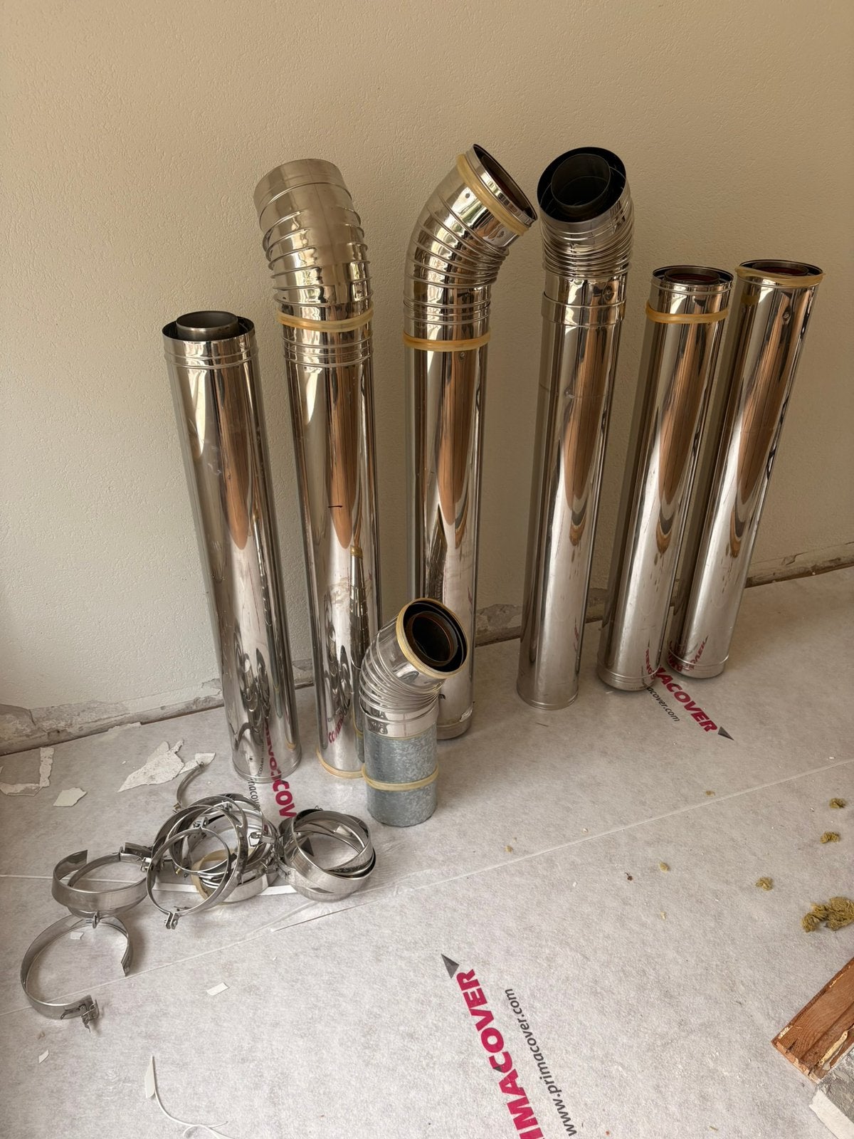 RVS rookgasafvoer gashaard 100/150 - 7 meter + bochten, Ophalen, 6 meter of meer, Zo goed als nieuw, Rvs