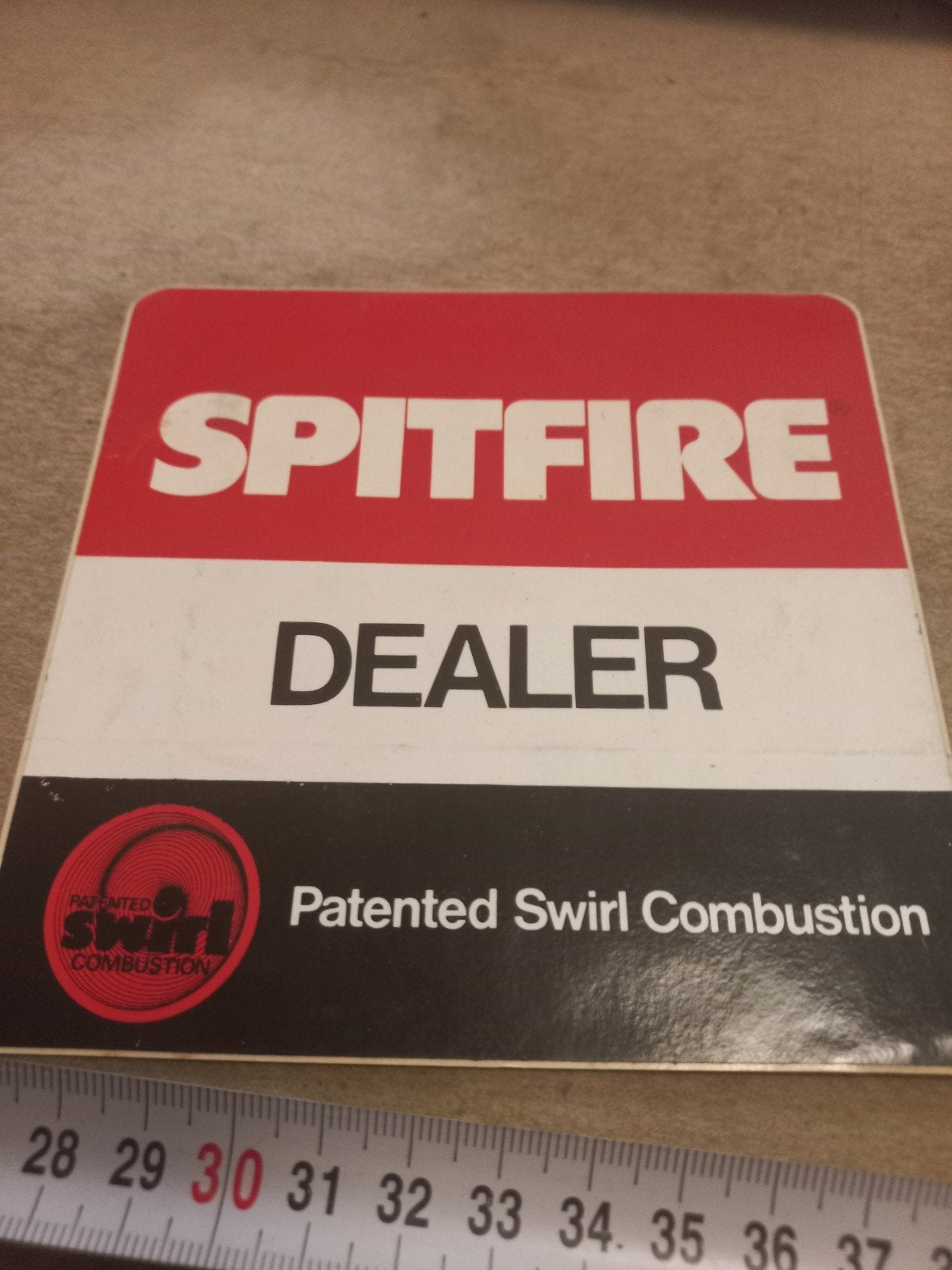 Vintage Spitfire Dealer sticker - Patented Swirl Combustion, Ophalen of Verzenden, Gebruikt