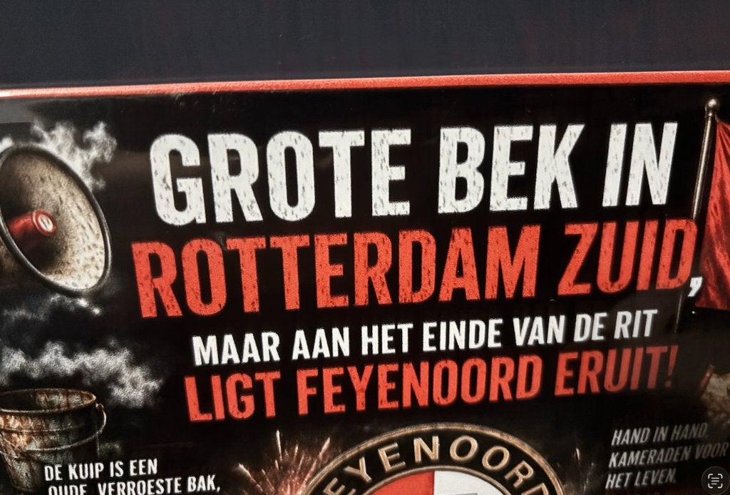 Unieke metalen tin plaat Feyenoord voor grap, Metaal, 30 cm, Industrieel, 20 cm