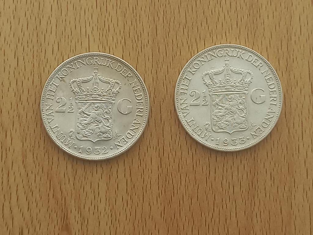 Nederland rijksdaalder 1932 (grof haar) en 33, Postzegels en Munten, Munten | Nederland, Ophalen of Verzenden, Koningin Wilhelmina