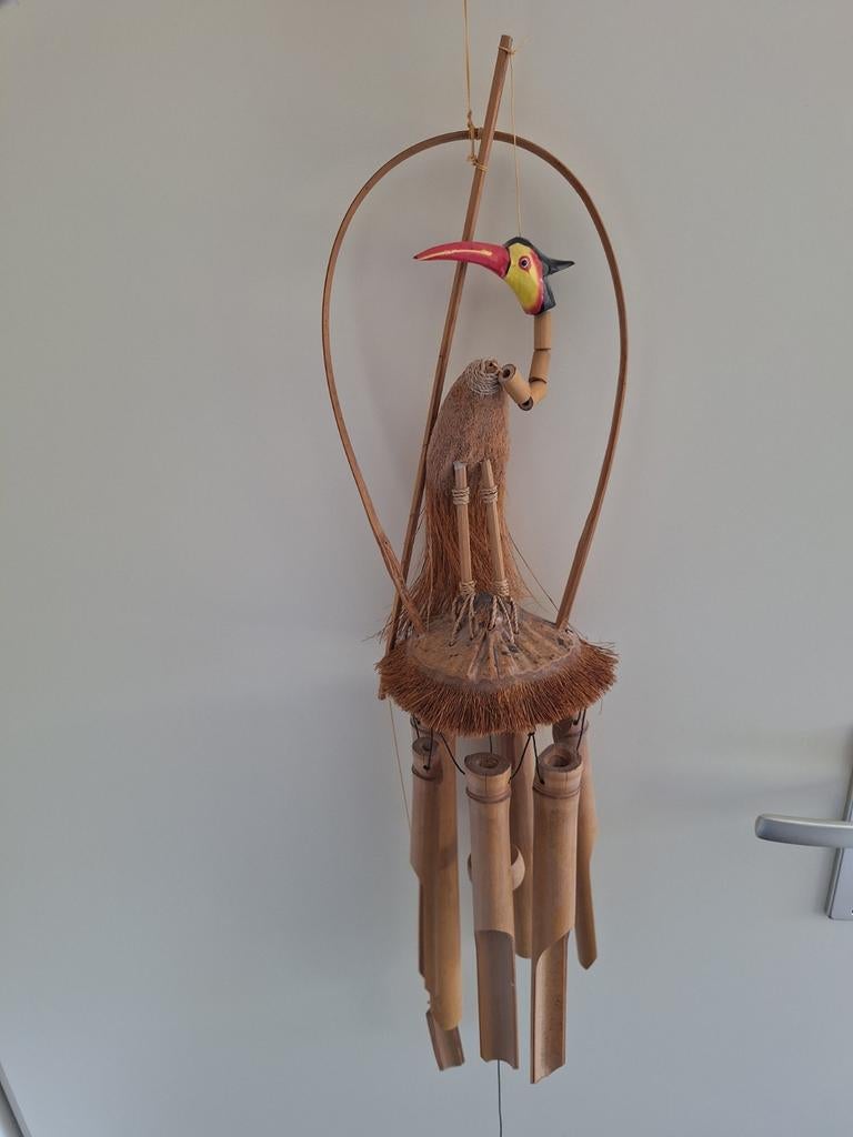 Bamboe windgong met vogeldecoratie, Meerkleurig, Ophalen of Verzenden, Natuurlijk materiaal, Oosters