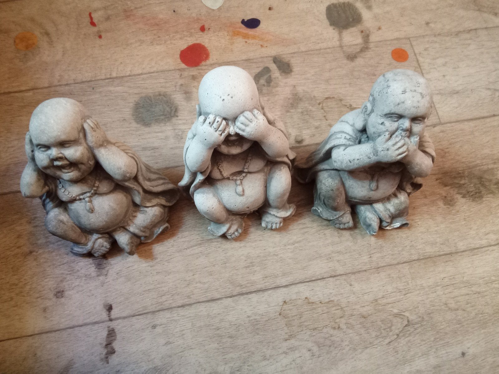 Boeddha beeldjes horen zien en zwijgen plus gremlin knuffel, Ophalen of Verzenden