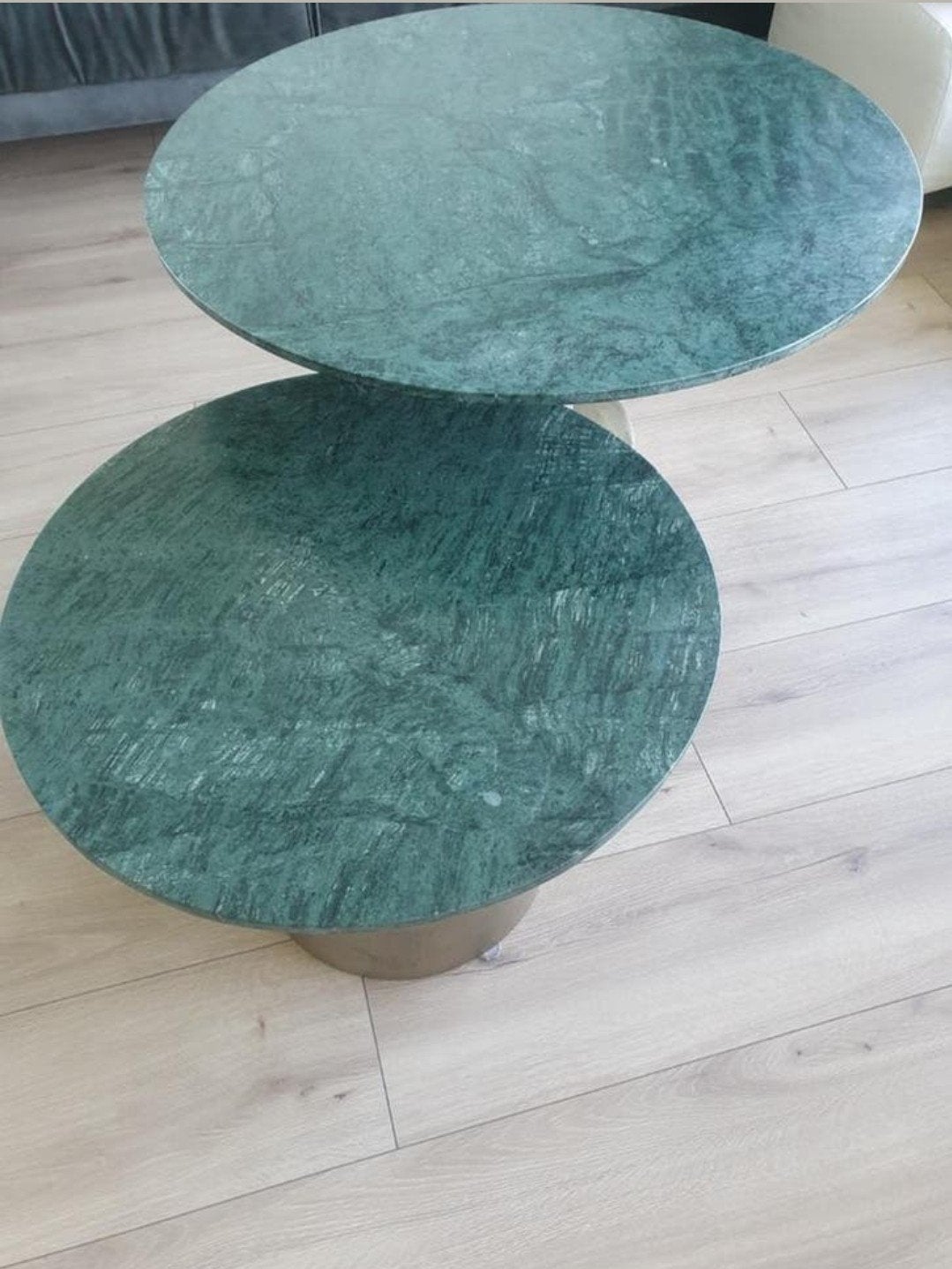 Ronde marmeren groene salontafels, Huis en Inrichting, Tafels | Salontafels, Ophalen, 50 tot 100 cm, Rond, 50 tot 100 cm