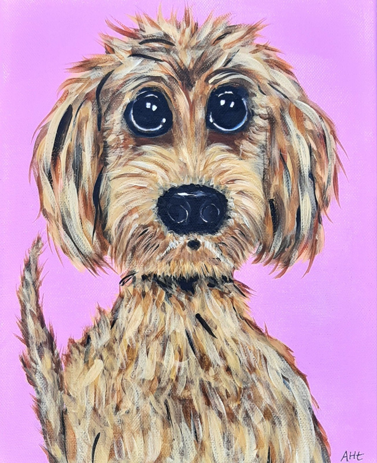 Schilderij Hondje puppy in vrolijk acryl op canvas, Ophalen of Verzenden