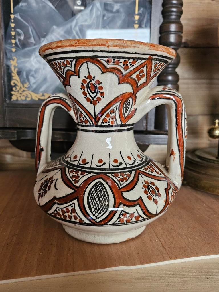 Oude ottomaanse turkije kutahya vaas met handvatten, Ophalen of Verzenden
