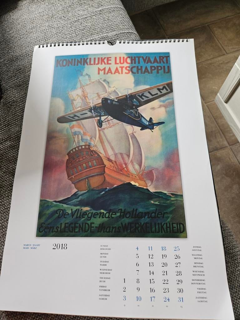 KLM  de vliegende hollander kalender plaat, Ophalen of Verzenden, Kaart, Foto of Prent